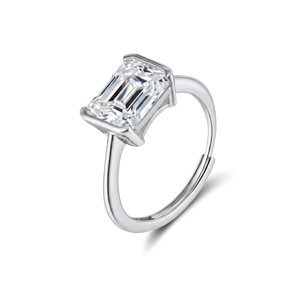 Kemston 925 Sterling Silver Square Moissanite Open Ring for Women SMOR20