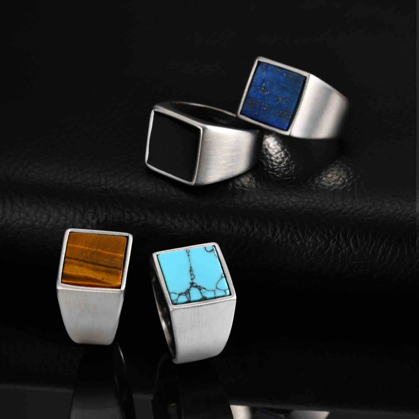 Kemstone Men’s Square Natural Stone Signet Ring Stainless Steel RC682