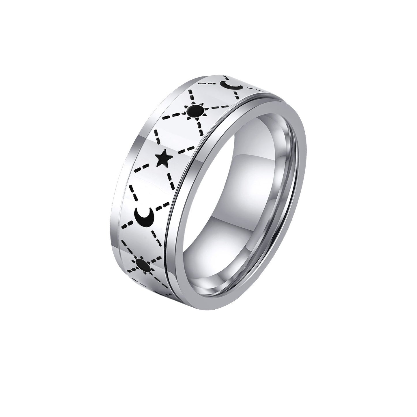 Kemstone Stainless Steel Spinner Ring for Men – Sun & Moon Design | R-576
