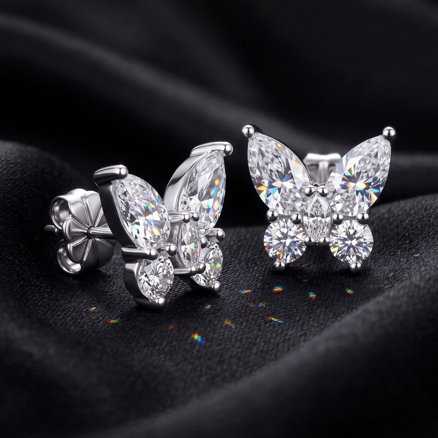 Kemstone 0.35ct Moissanite Butterfly Stud Earrings 925 Sterling Silver Women’s Jewelry SMOE35