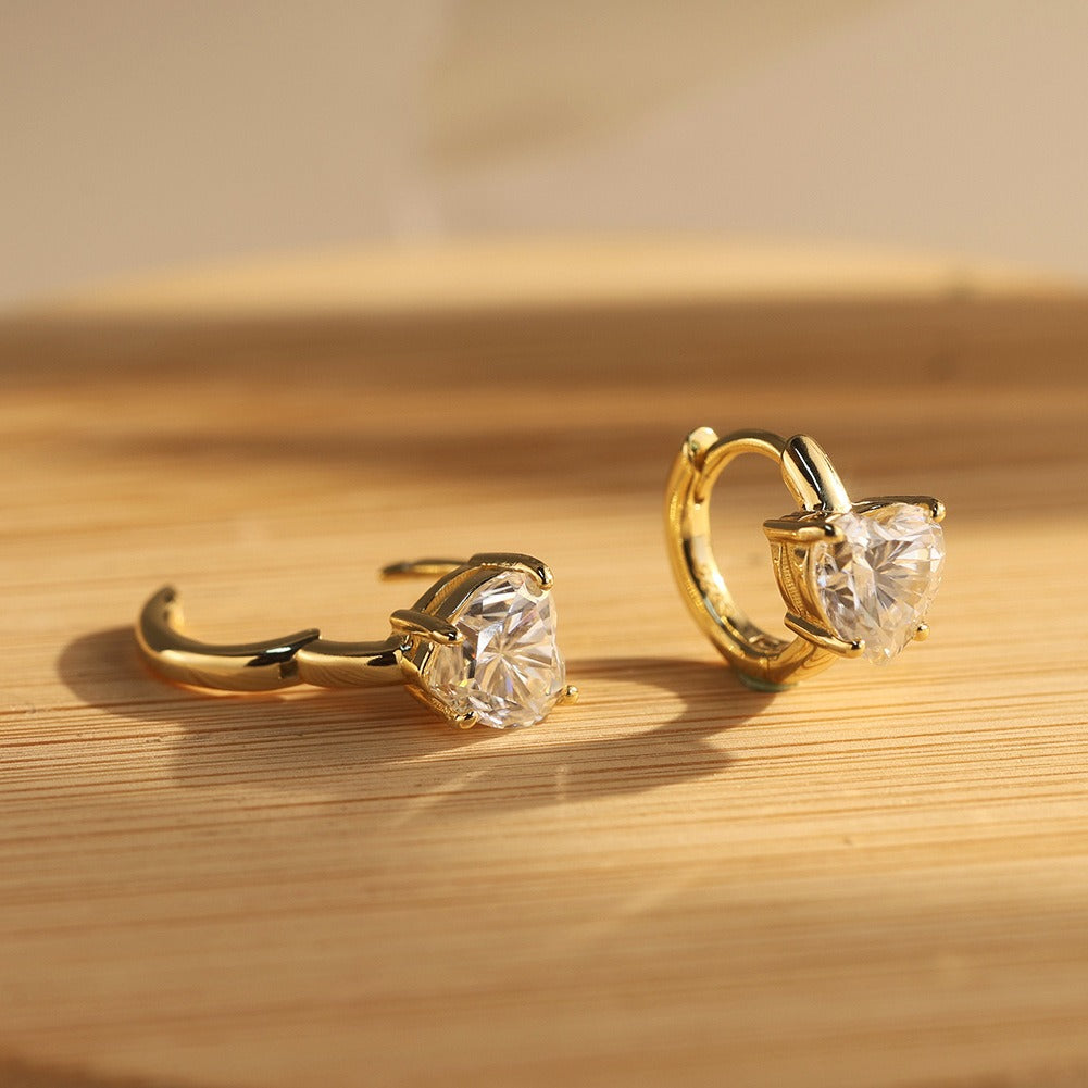 Kemstone Heart Huggie Earrings for Women 925 Sterling Silver Moissanite Hoop MOE21
