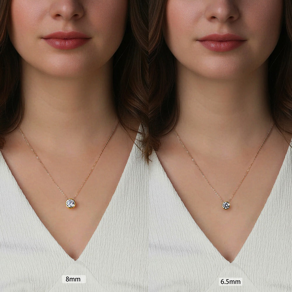 Kemstone Round Bezel Set Moissanite Pendant Necklace – 925 Sterling Silver MON11