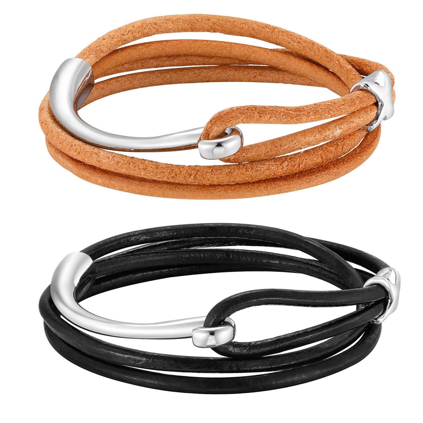 Kemstone Multi-Layer Black Leather Cord Alloy Bracelet for Men & Women BL-824