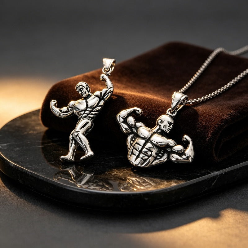 Kemstone Stainless Steel Muscle Man Pendant Necklace for Men Vintage Bodybuilding KP118622-LU