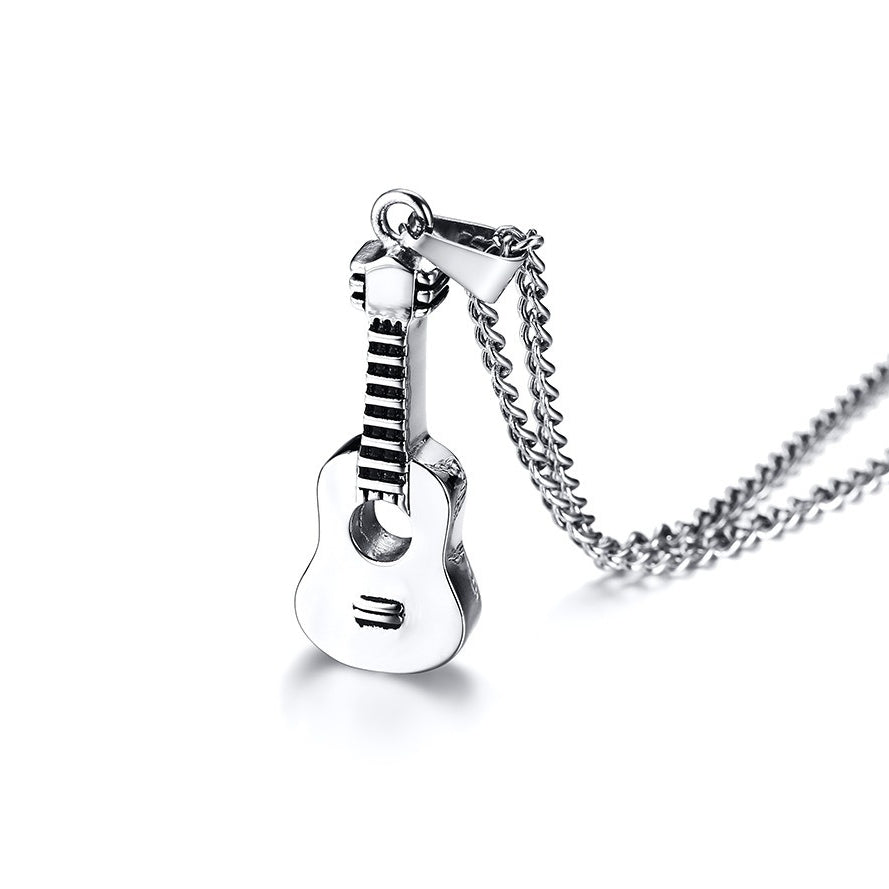Kemston Guitar Pendant Necklace for Men & Women Titanium Steel Hidden Compartment PN-1128