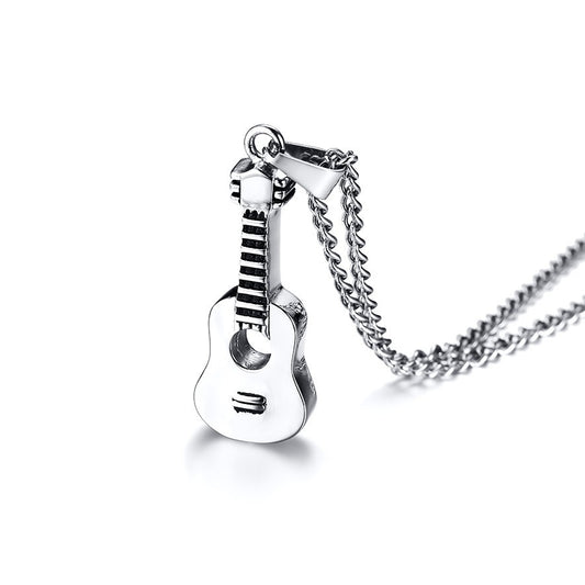 Kemston Guitar Pendant Necklace for Men & Women Titanium Steel Hidden Compartment PN-1128