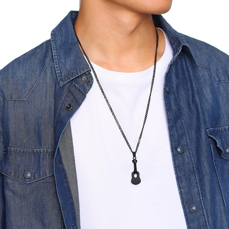 Kemston Guitar Pendant Necklace for Men & Women Titanium Steel Hidden Compartment PN-1128