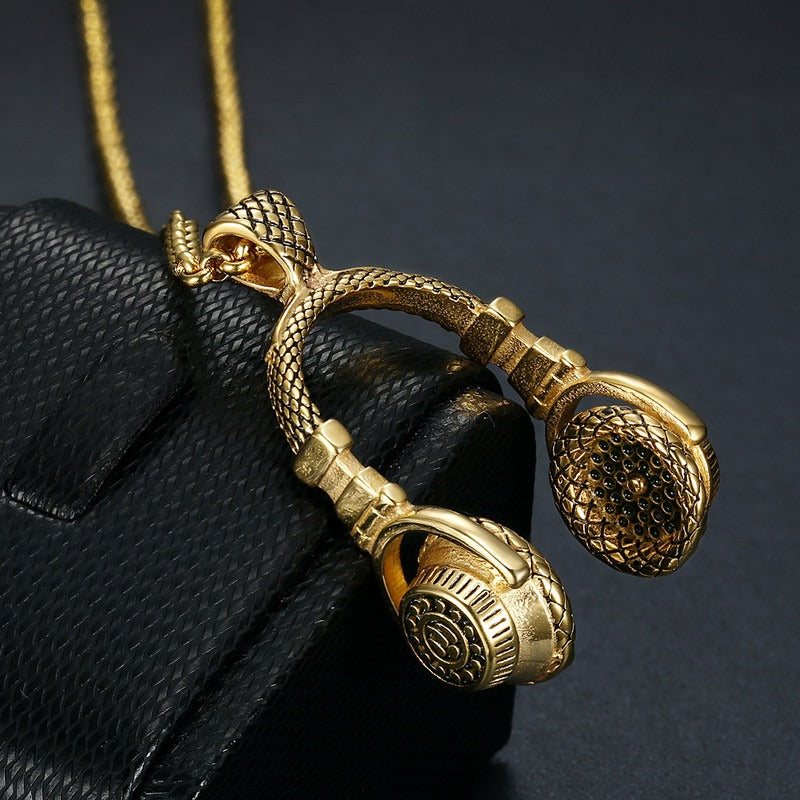 Kemston Titanium Steel Headphone Pendant Necklace for Men Hip Hop Music TN0195