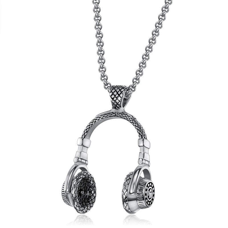 Kemston Titanium Steel Headphone Pendant Necklace for Men Hip Hop Music TN0195