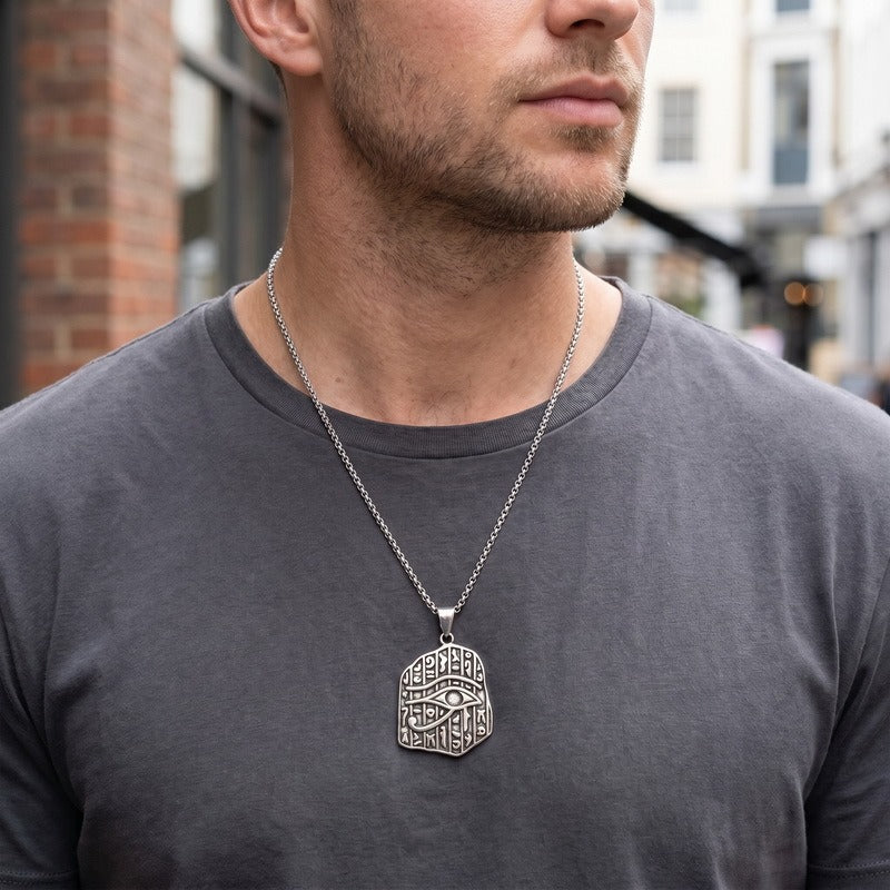 Kemstone Egyptian Winged Eagle Horus Eye Pendant Necklace Stainless Steel Myth Symbol Men KP118661-LU