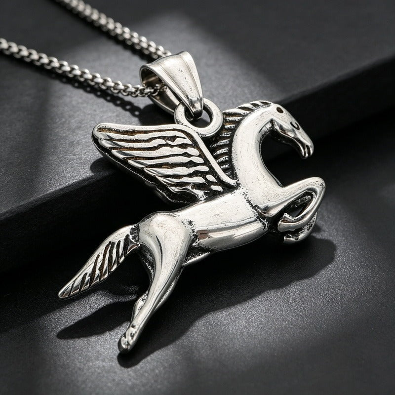 Kemston Stainless Steel Pegasus Horse Pendant Necklace for Men Wing Vintage Silver KP118626-LU