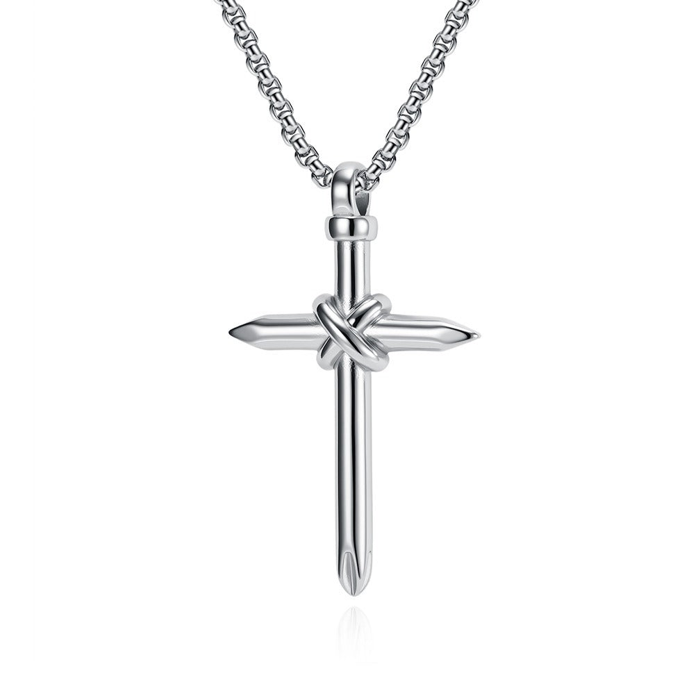Kemstone Stainless Steel Nail Cross Pendant Necklace Knot Detail for Men & Women K-PT714