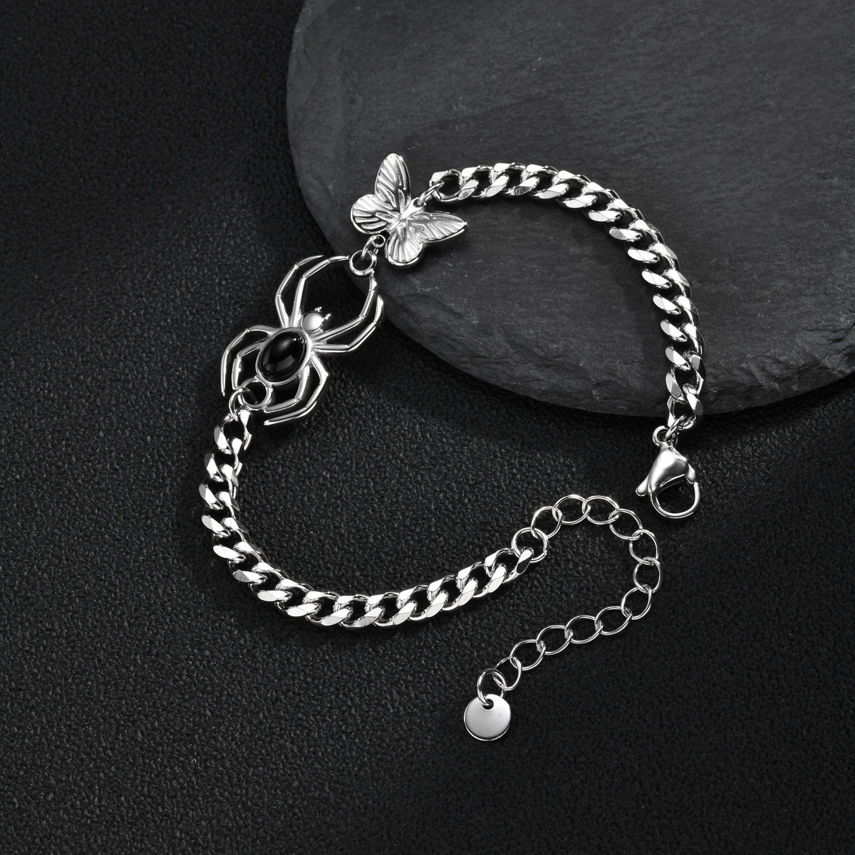 Kemstone Black Agate Spider Bracelet for Men Stainless Steel BR-3265