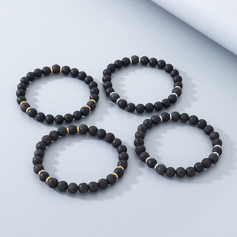 Kemstone Lava Stone Bead Bracelet Black Agate Elastic Bracelet 8mm for Men & Women KB210119-Z