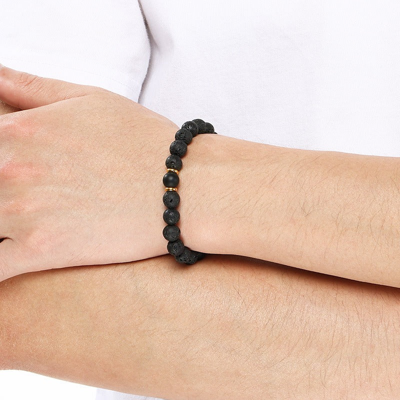 Kemstone Lava Stone Bead Bracelet Black Agate Elastic Bracelet 8mm for Men & Women KB210119-Z