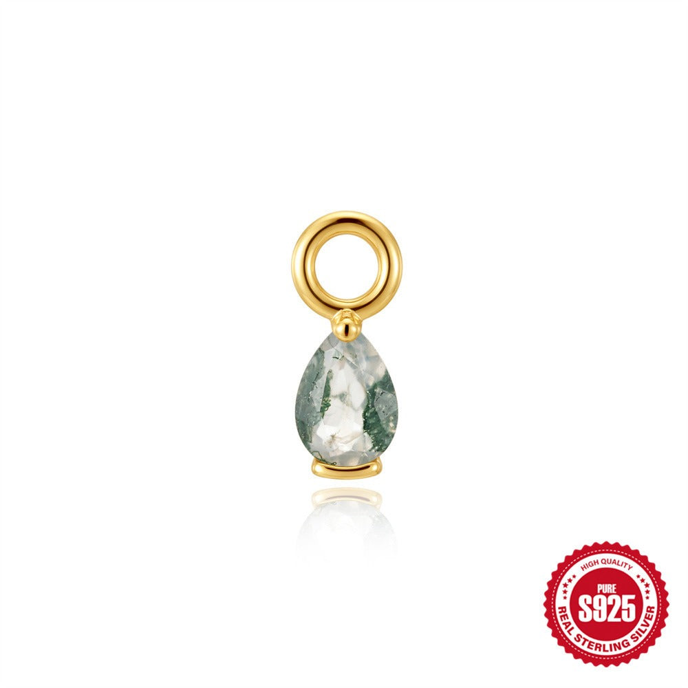 Kemstone 925 Sterling Silver Moss Agate Drop Charm for Women Natural Stone Pendant 60267647920C