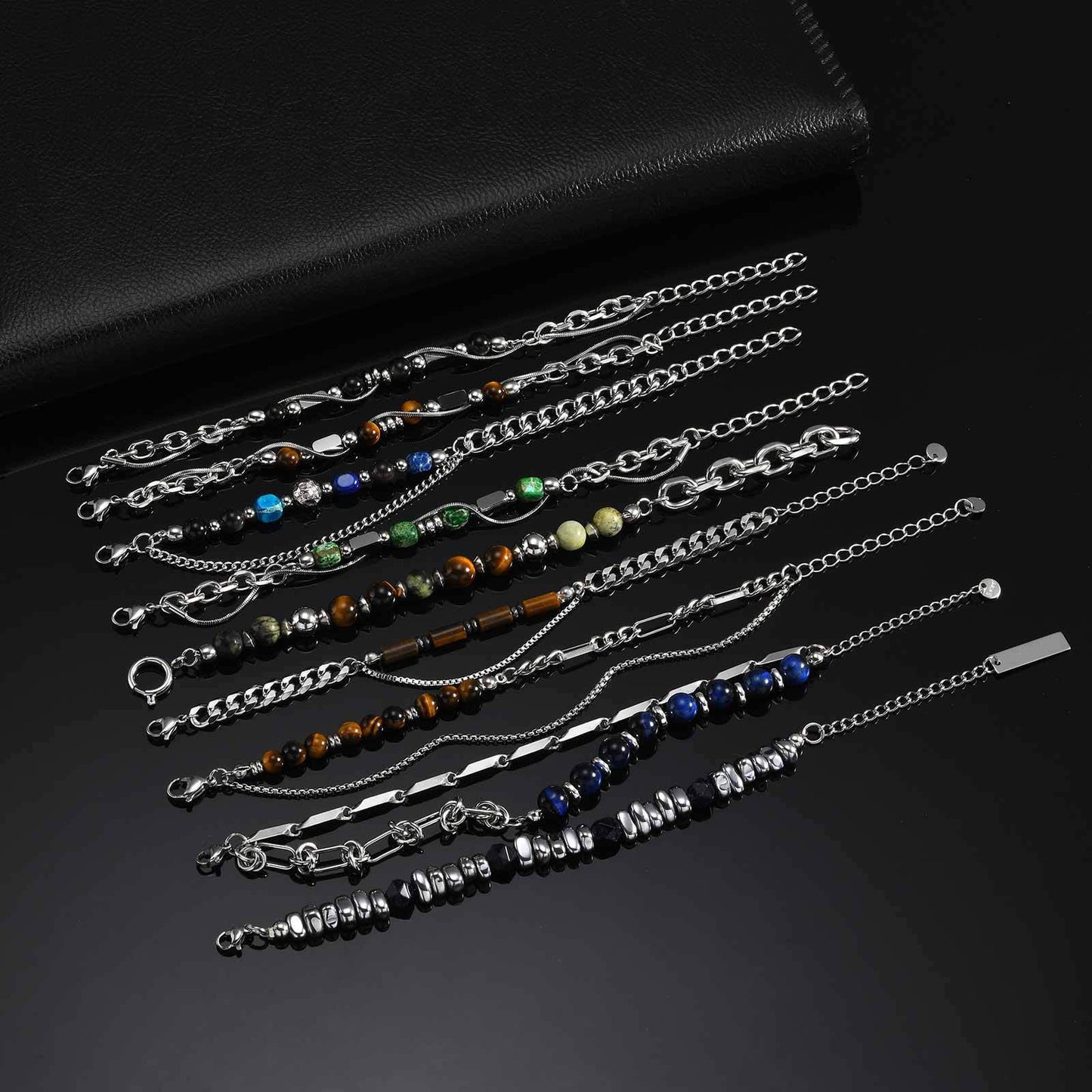 Kemston Stone Bead Bracelet for Men Stainless Steel Layered Design BR-2935