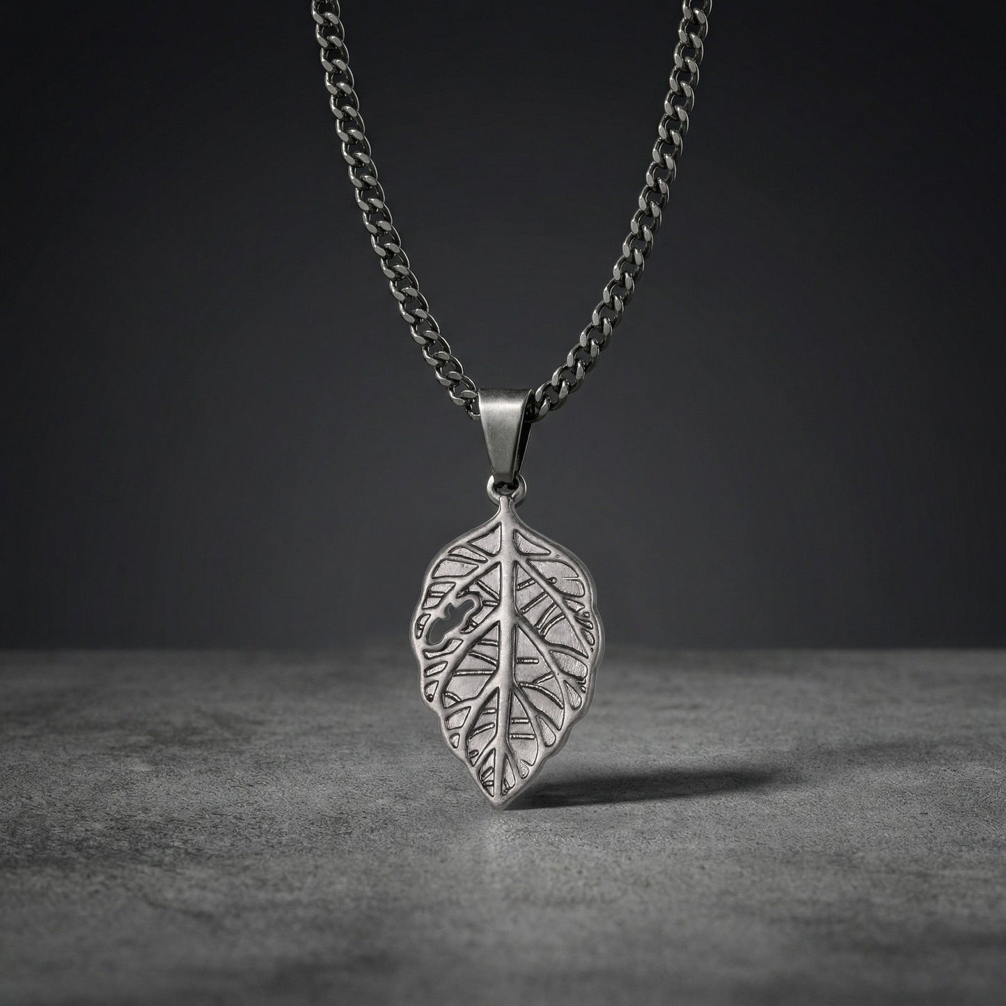 Kemstone Stainless Steel Leaf Pendant Necklace for Men – Vintage Nature-Inspired Design PN-2322