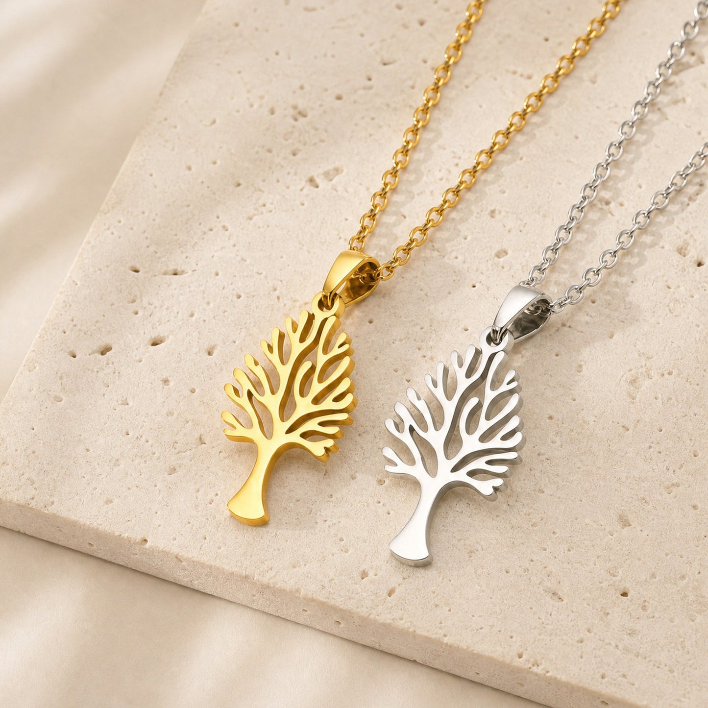 Kemston Stainless Steel Tree Of Life Pendant Necklace for Men Women Minimal Nature Design PN-2357