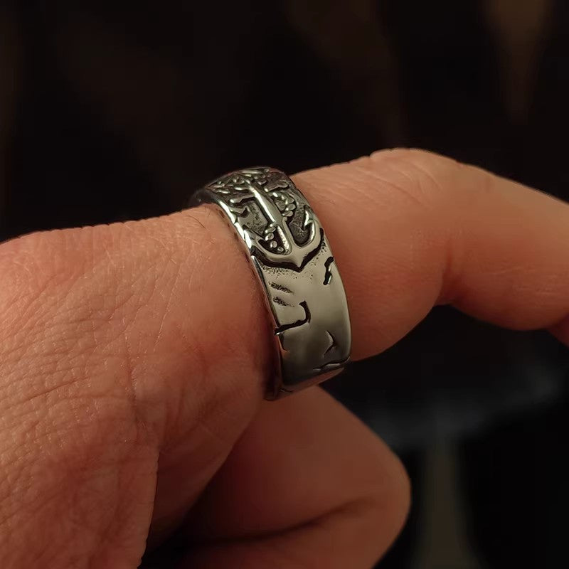 Kemstone Vintage Anchor Ring – Titanium Steel 9MM for Men NW-SR256