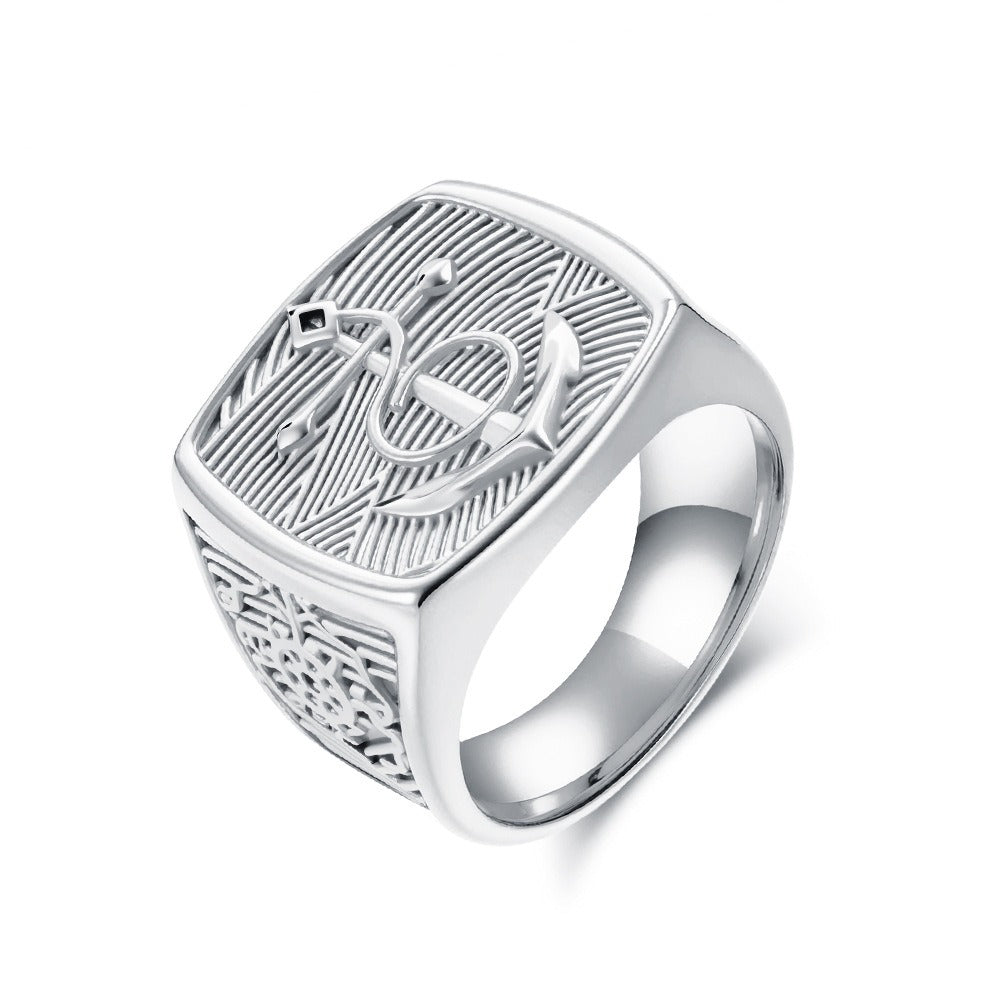 Kemston Nautical Anchor Ship Wheel Ring for Men Stainless Steel Vintage Marine Style K-R1054