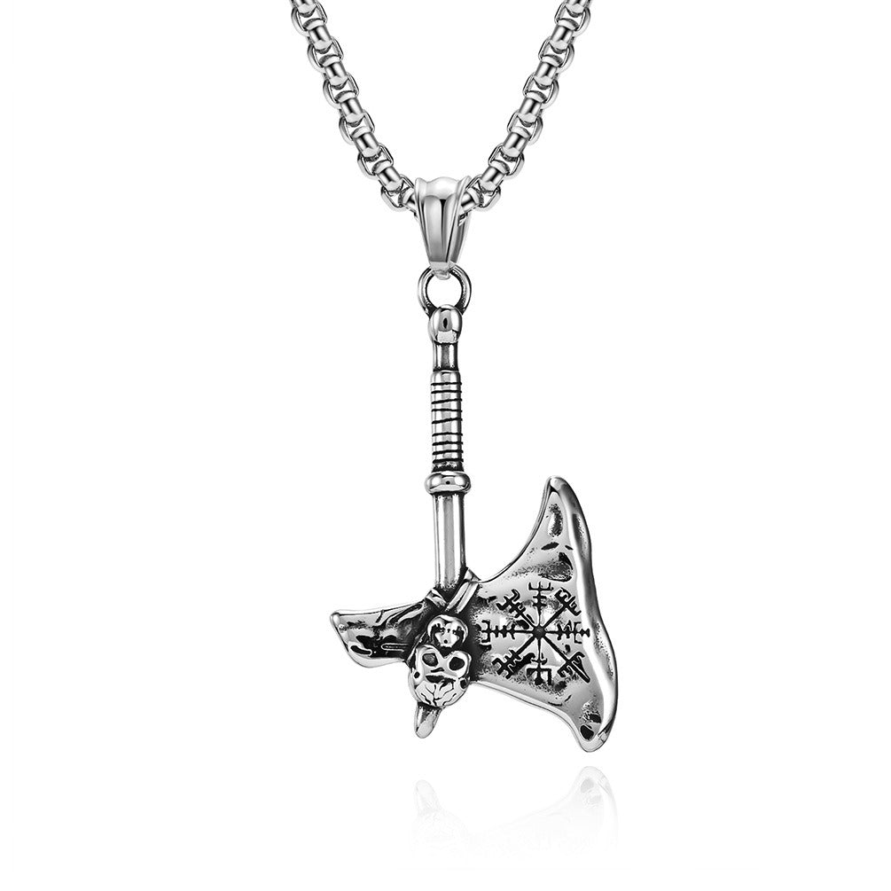 Kemstone Stainless Steel Nordic Axe Pendant Necklace for Men Skull Detail K-PT472