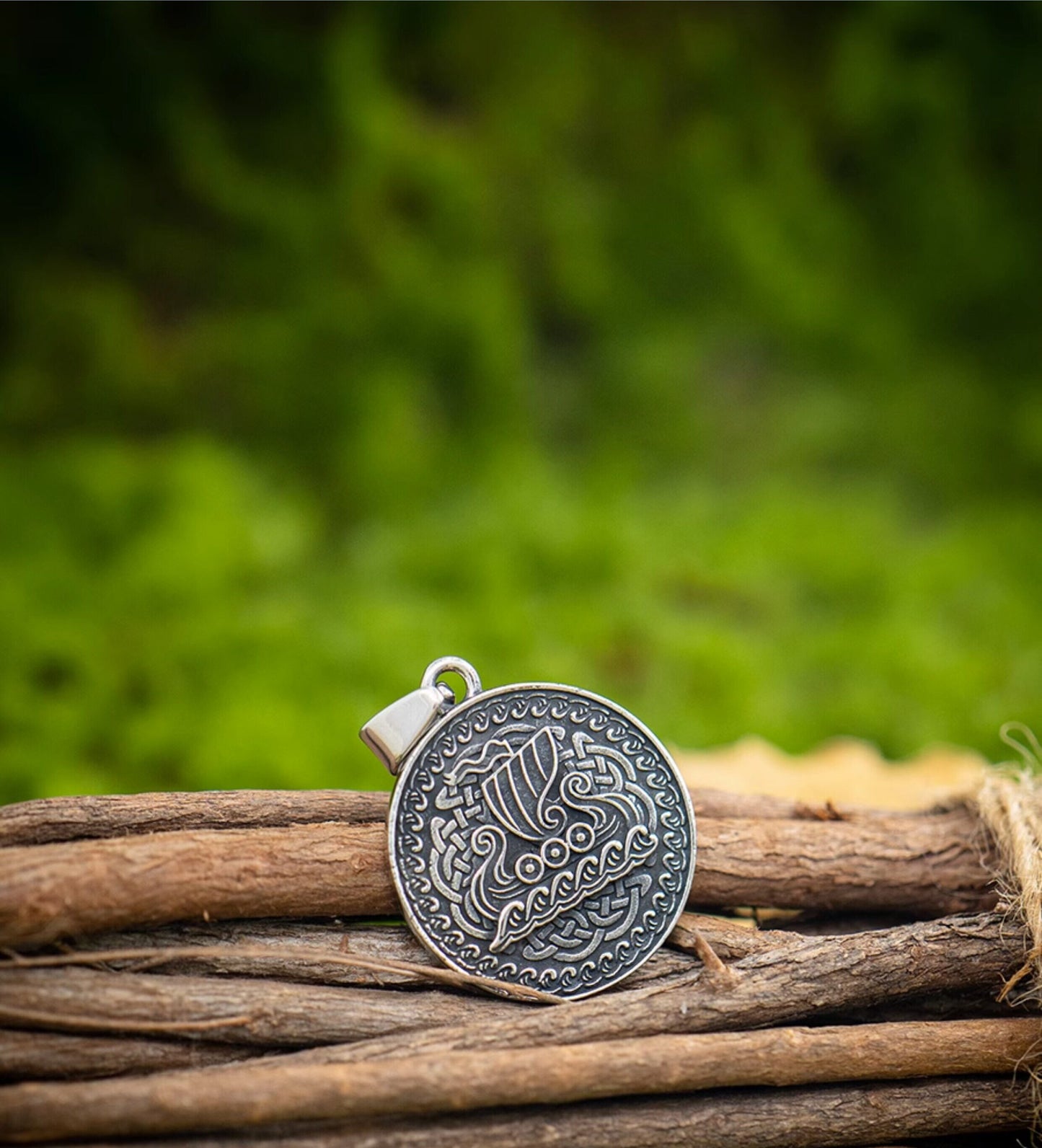Kemstone Viking Ship Pendant Necklace – Titanium Steel Double-Sided Coin for Men NW-XL158