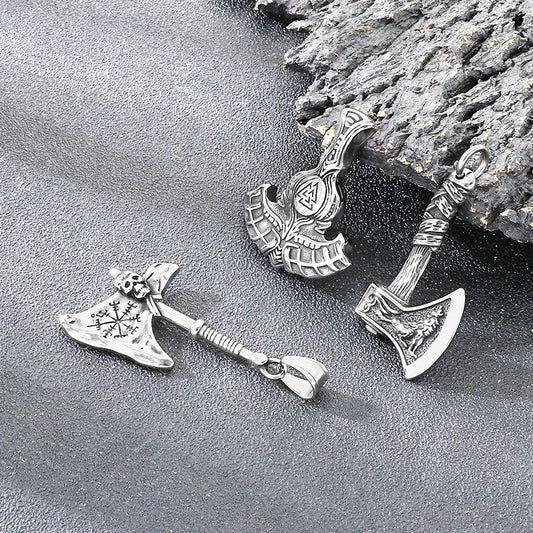 Kemstone Viking Axe Pendant Necklace Nordic Rune Titanium Steel for Men KP117913-MZOZ