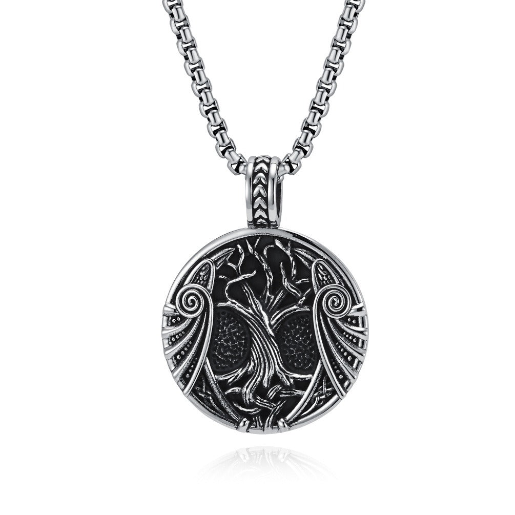 Kemston Tree of Life Viking Rune Pendant Necklace for Men Stainless Steel Nordic Jewelry K-PT638