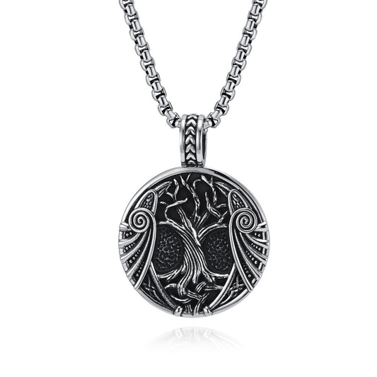 Kemston Tree of Life Viking Rune Pendant Necklace for Men Stainless Steel Nordic Jewelry K-PT638