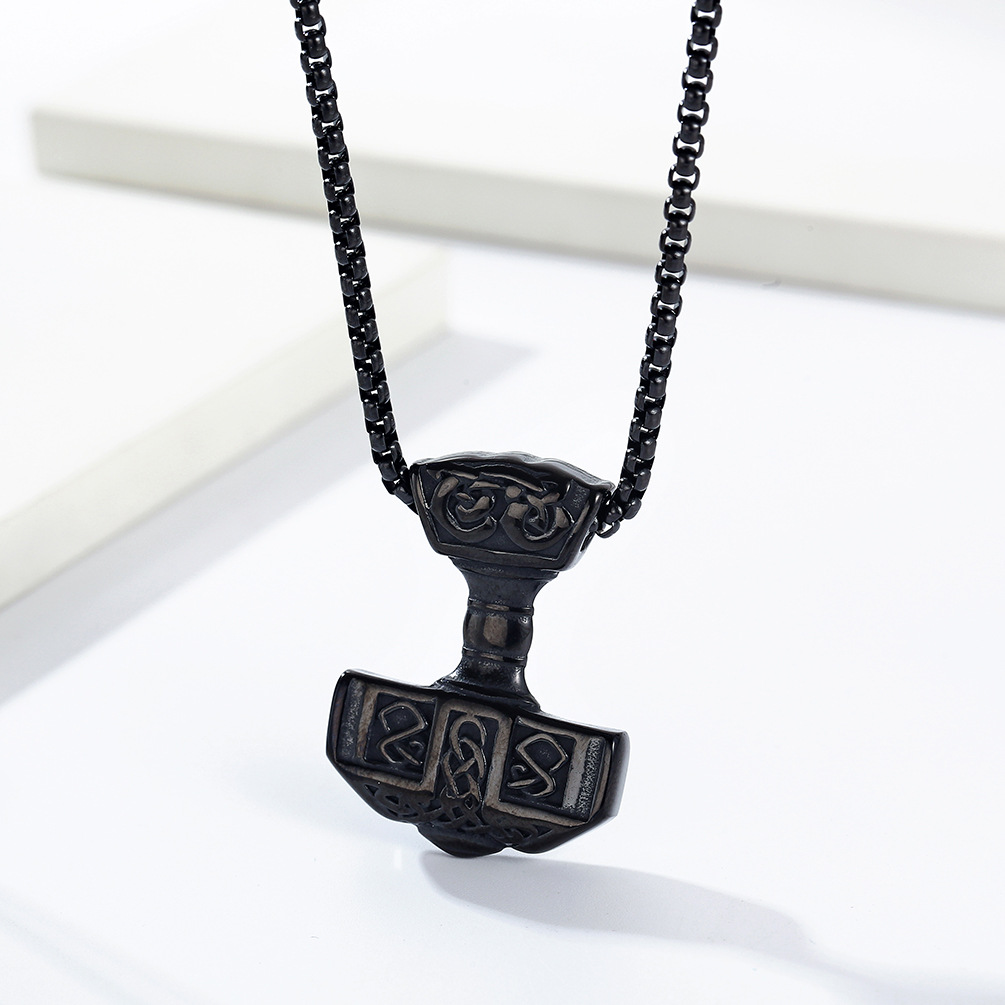 Kemstone Thor Hammer Necklace – Stainless Steel Viking Mjolnir Pendant for Men 60cm Chain K-PT498