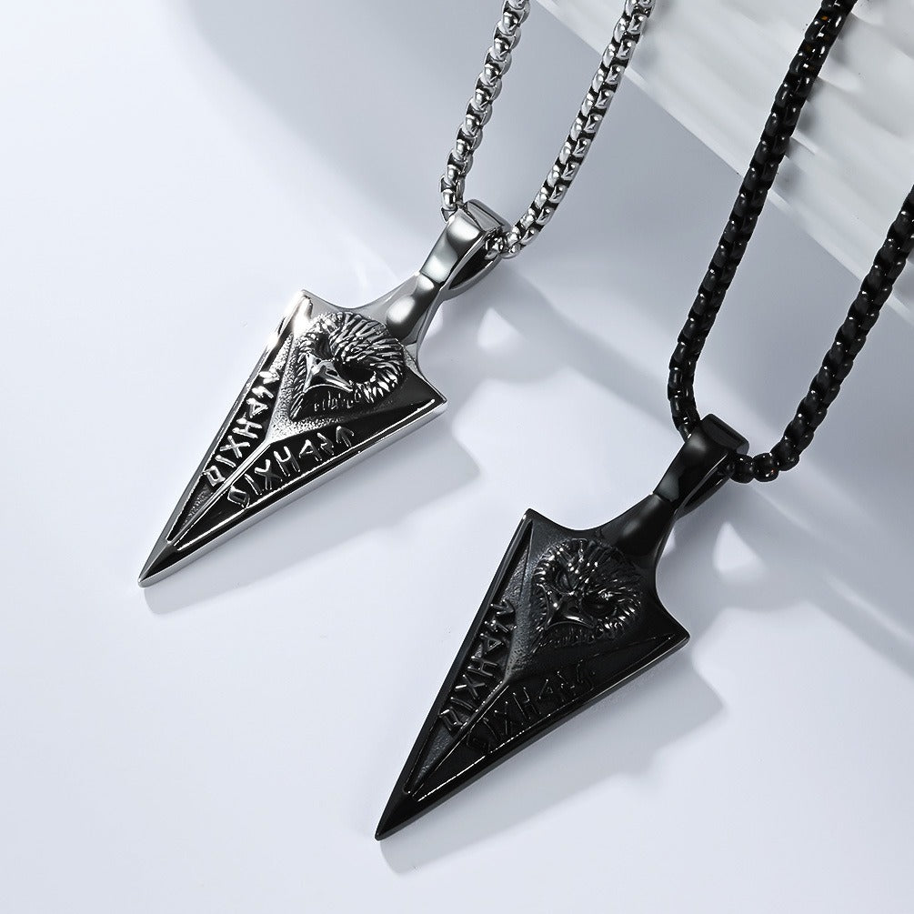 Kemstone Stainless Steel Viking Rune Raven Spearhead Pendant Necklace K-PT693