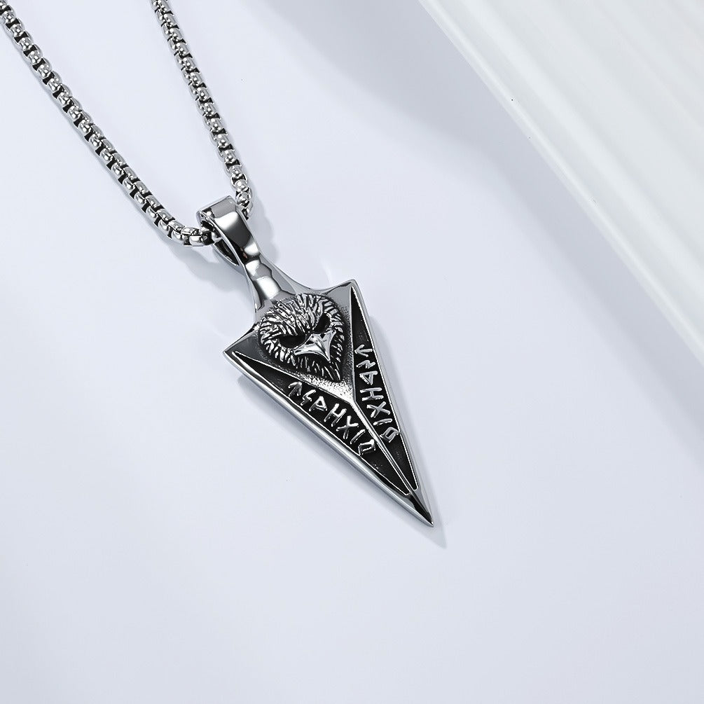 Kemstone Stainless Steel Viking Rune Raven Spearhead Pendant Necklace K-PT693