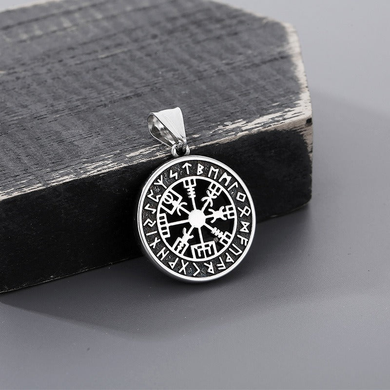 Kemstone Titanium Steel Viking Rune Compass Pendant Necklace – Norse Symbol Style for Men KP119874-MI