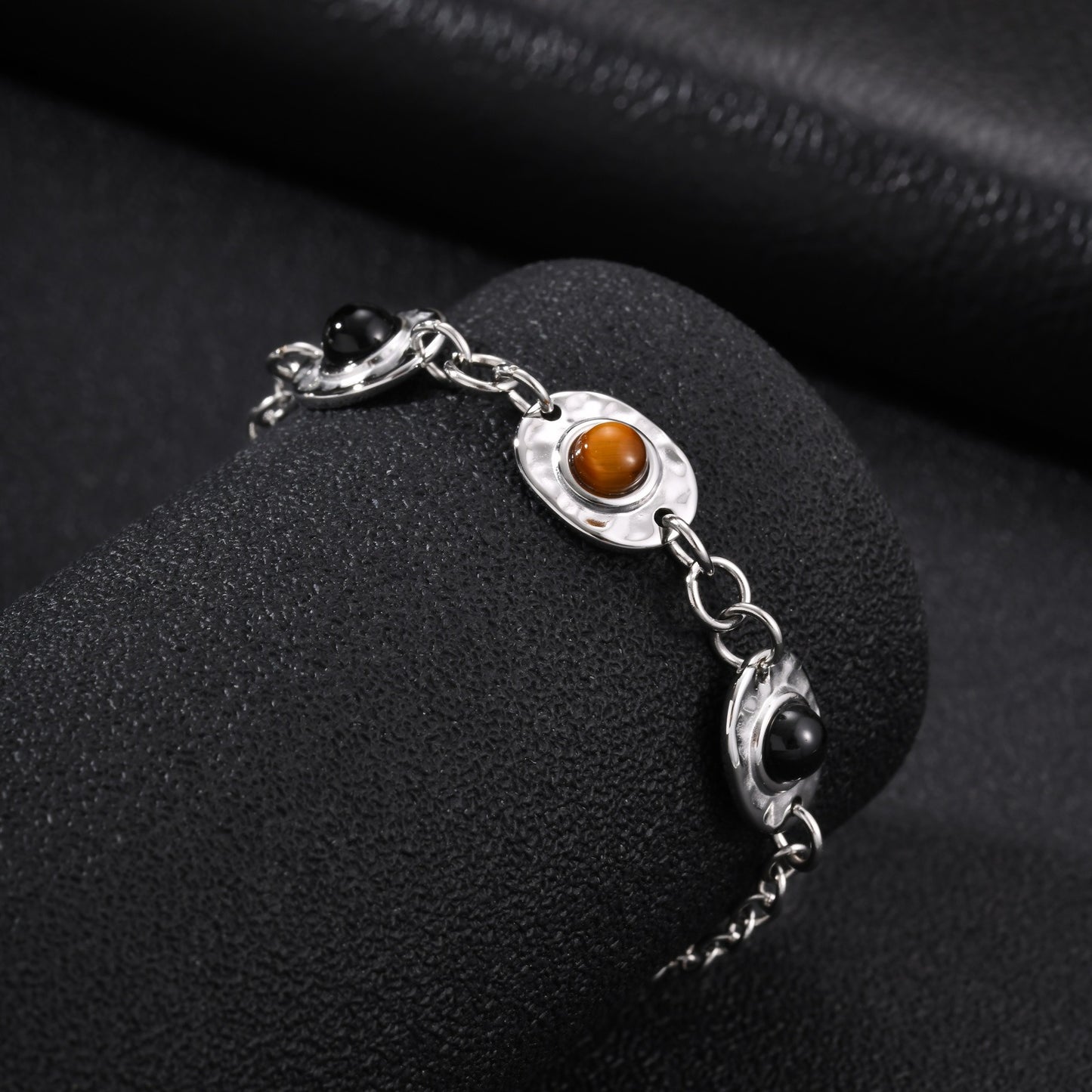 Kemstone Stainless Steel Obsidian Tiger Eye Triple Stone Bracelet for Men BR-3152