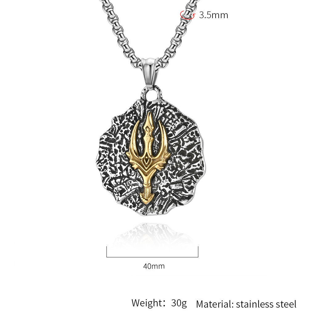 Kemstone Stainless Steel Trident Pendant Necklace for Men Vintage Two Tone K-PT526