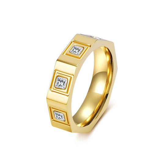 Kemstone Octagonal Cubic Zirconia Geometric Stainless Steel Ring for Men & Women K-R1129