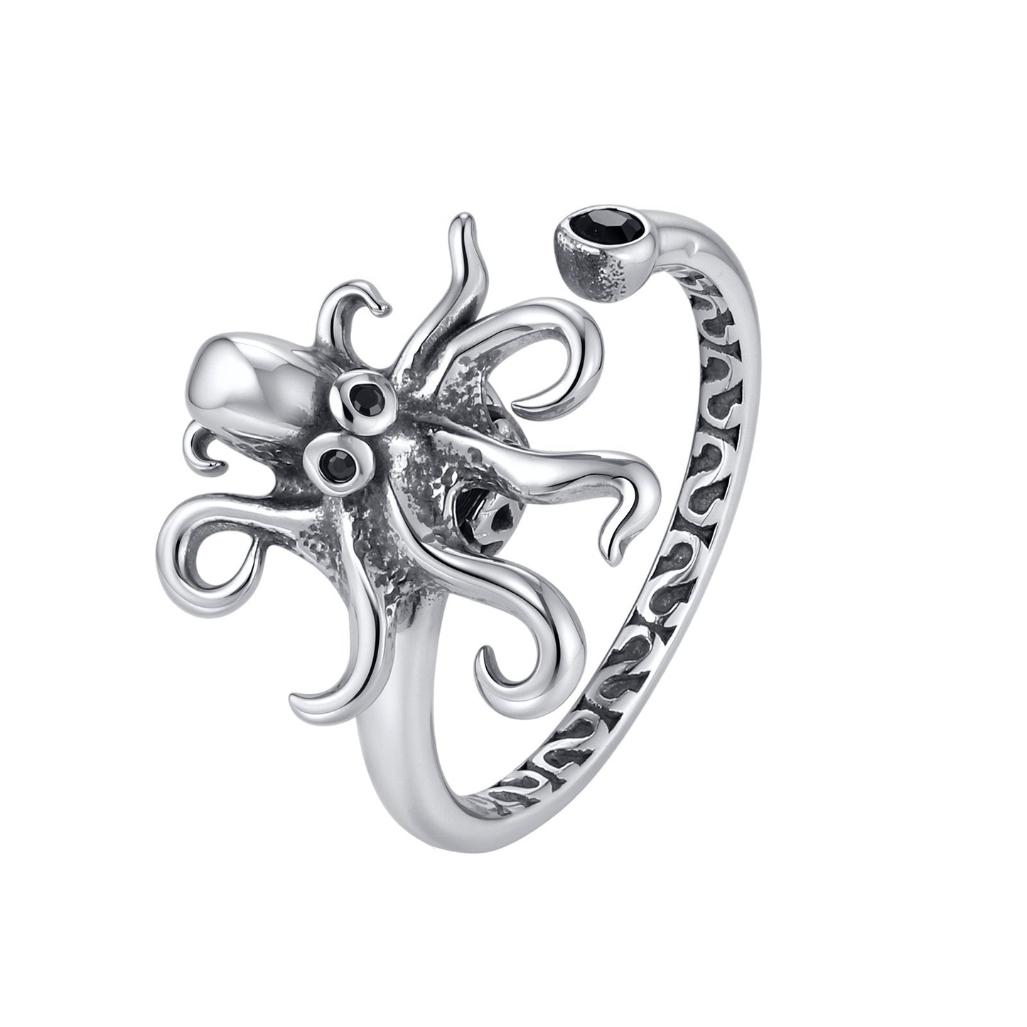 Kemstone Stainless Steel Octopus Spinner Ring for Men Open Vintage Silver RC-1133