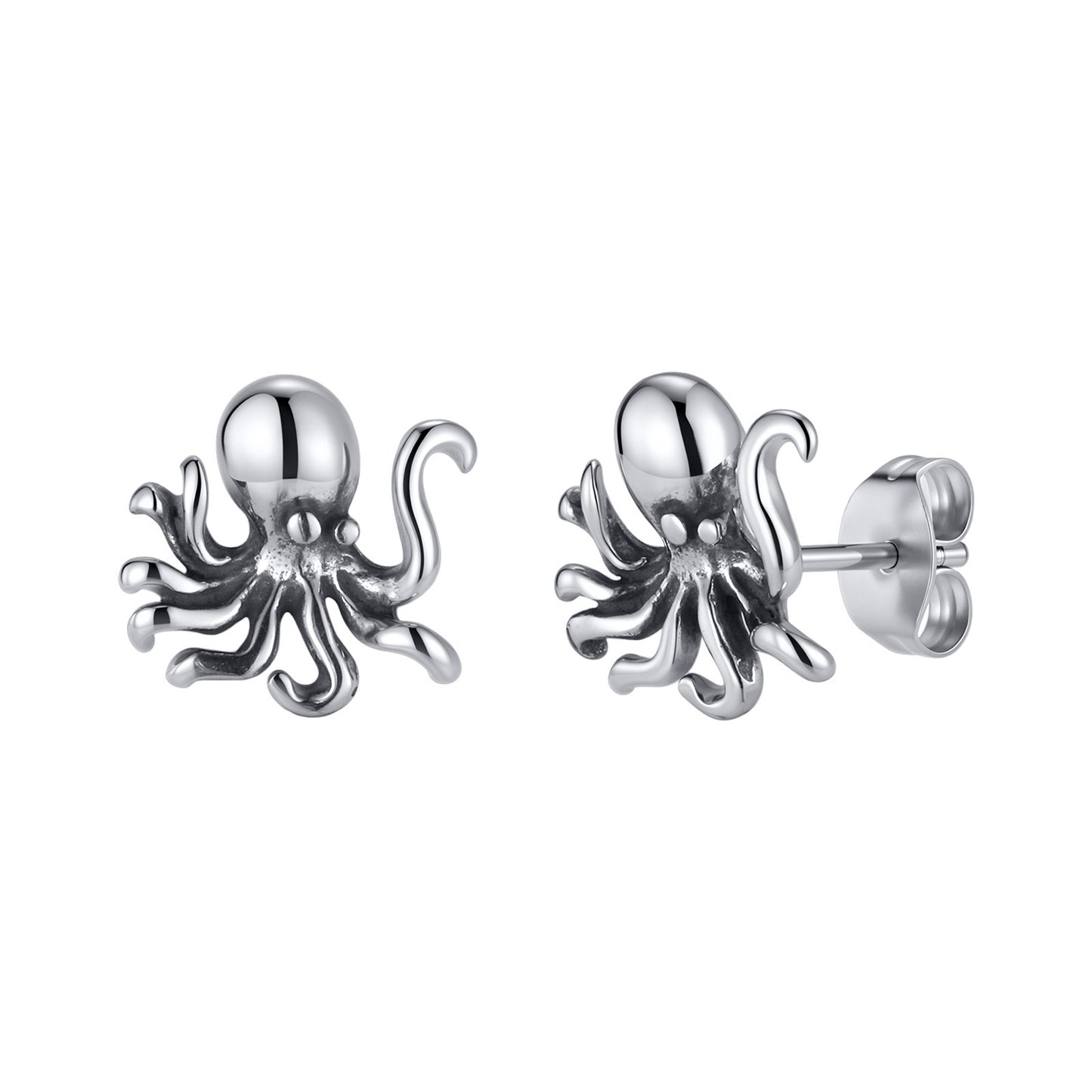 Kemstone Stainless Steel Octopus Stud Earring for Men Vintage Silver ES-831