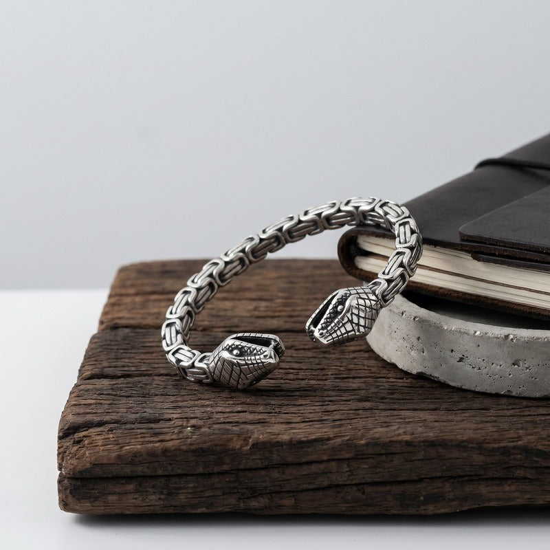 Kemston Snake Head Cuff Bracelet for Men Titanium Steel Bamboo Link Gothic KB214278-LU