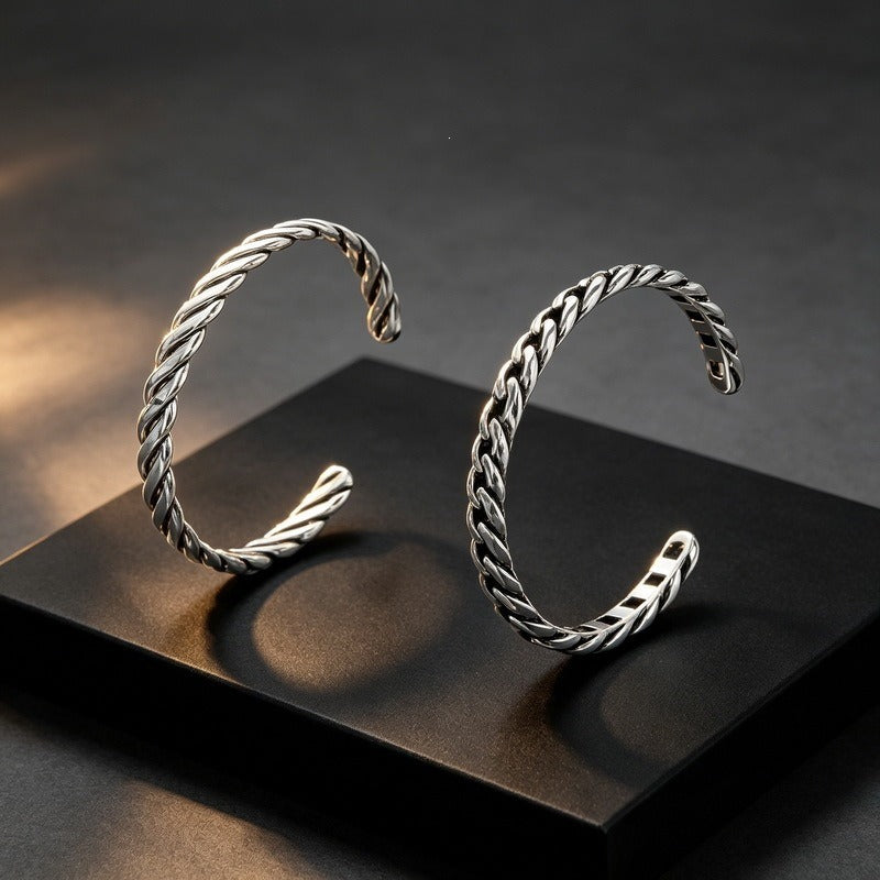 Kemstone Titanium Steel Twisted Cuff Bracelet for Men Vintage Open Design KB214264-LU