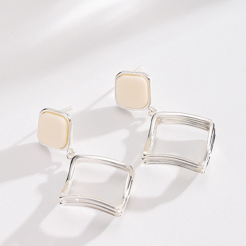 Kemstone Geometric Square Drop Earrings for Women Hollow Gold Tone Copper TD14464