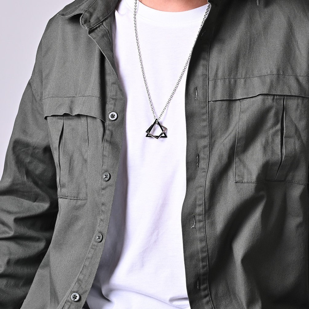 Kemstone Stainless Steel Square Triangle Pendant Necklace for Men Women Layered Black Silver K-PT261