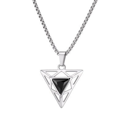 Kemstone Black Cubic Zirconia Triangle Pendant for Men Stainless Steel PN-2455