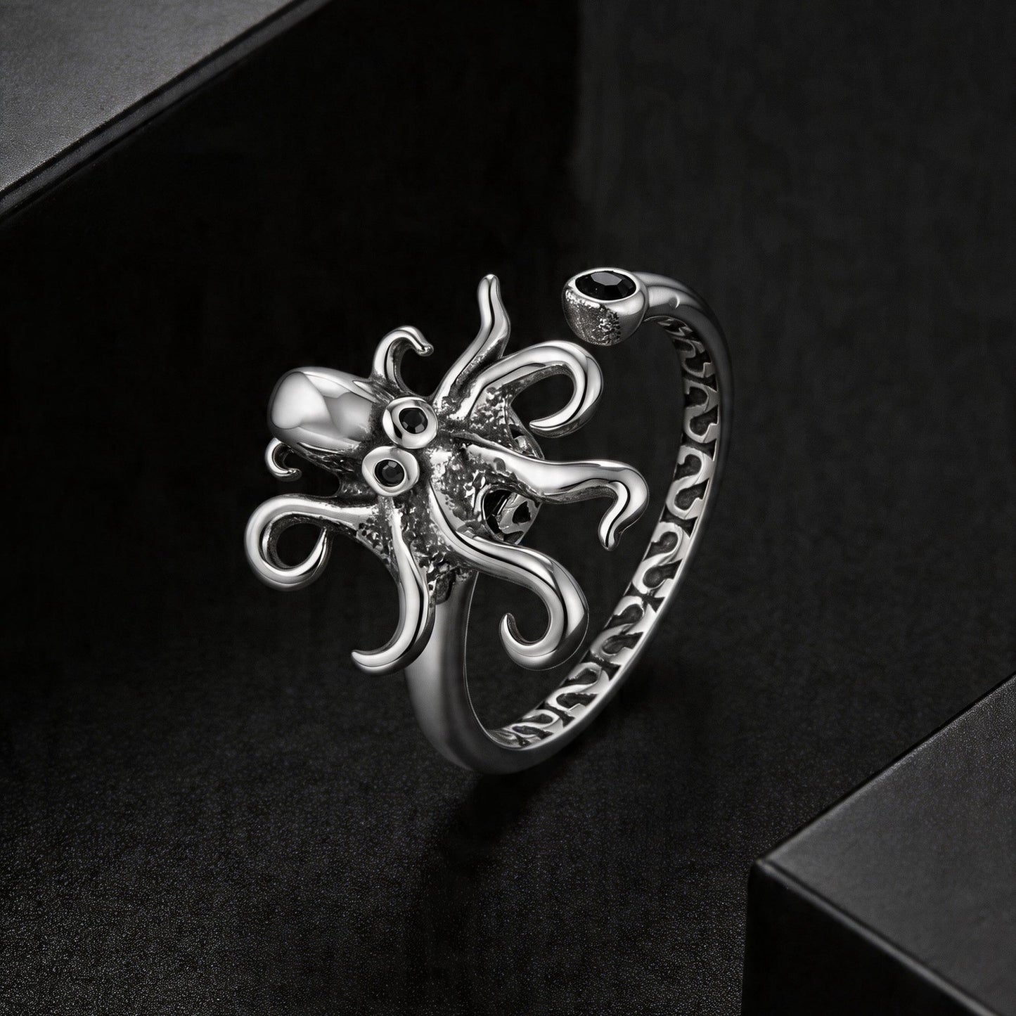 Kemstone Stainless Steel Octopus Spinner Ring for Men Open Vintage Silver RC-1133