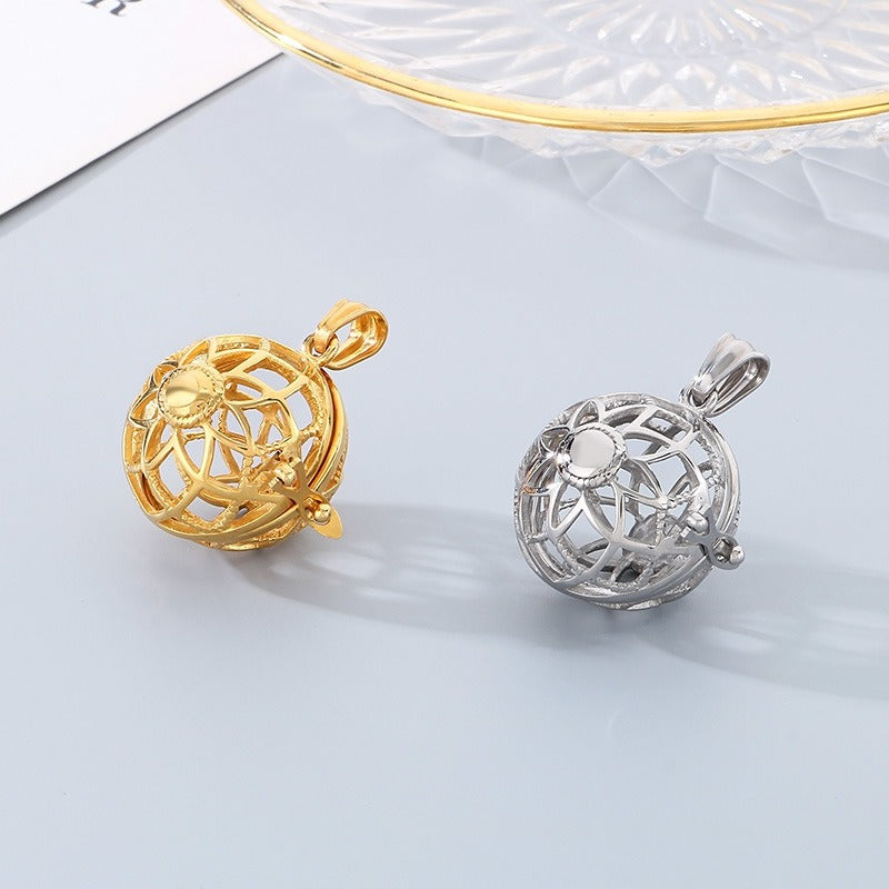 Kemstone Titanium Steel Aroma Locket Pendant – Hollow Sphere Necklace KP79561G-TOM