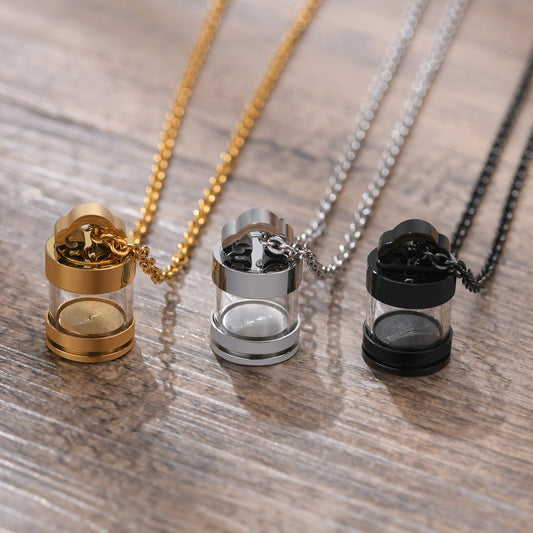 Kemstone Stainless Steel Keepsake Pendant Necklace for Men Women Glass Capsule PN-1537
