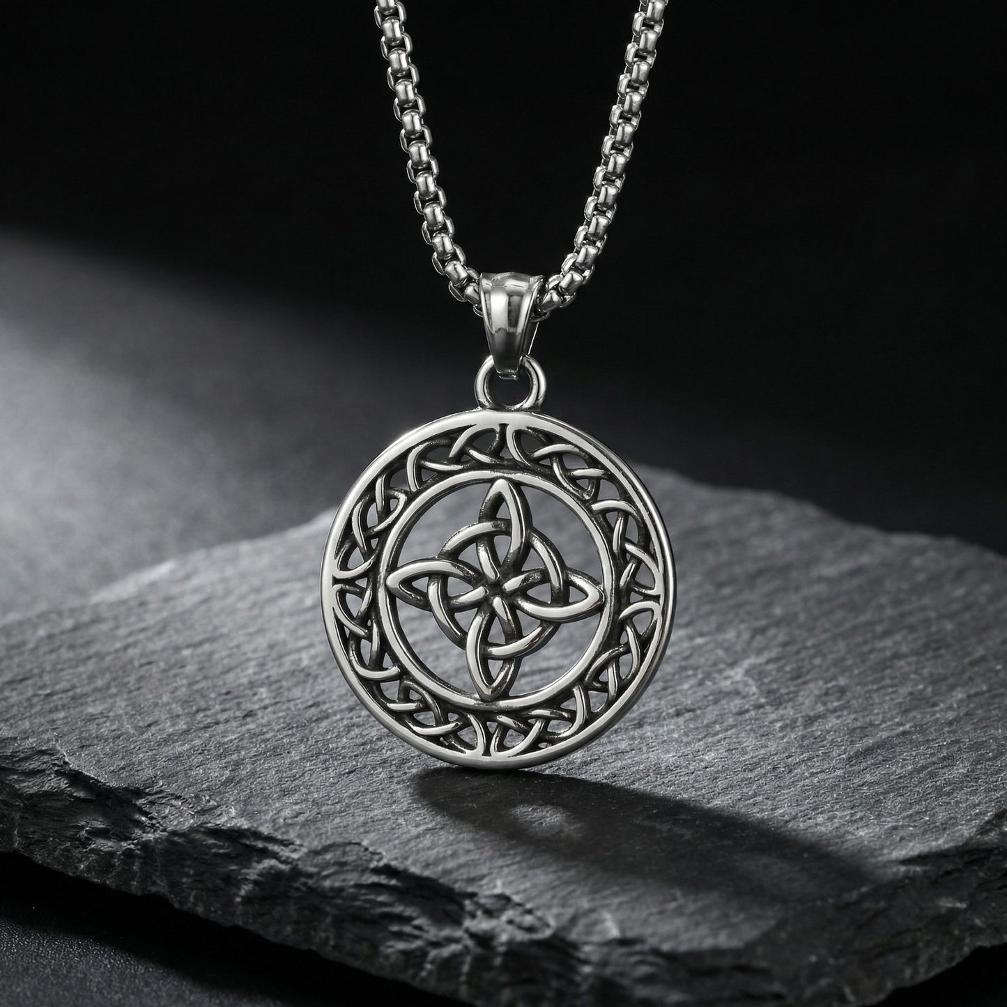 Kemstone Stainless Steel Celtic Knot Pendant Necklace for Men Round Openwork Design PN-2342