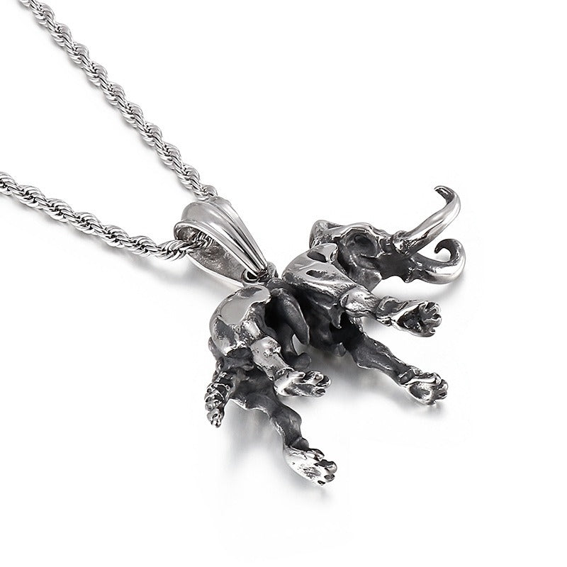 Kemstone Titanium Steel Elephant Skeleton Necklace for Men KP53924-BD