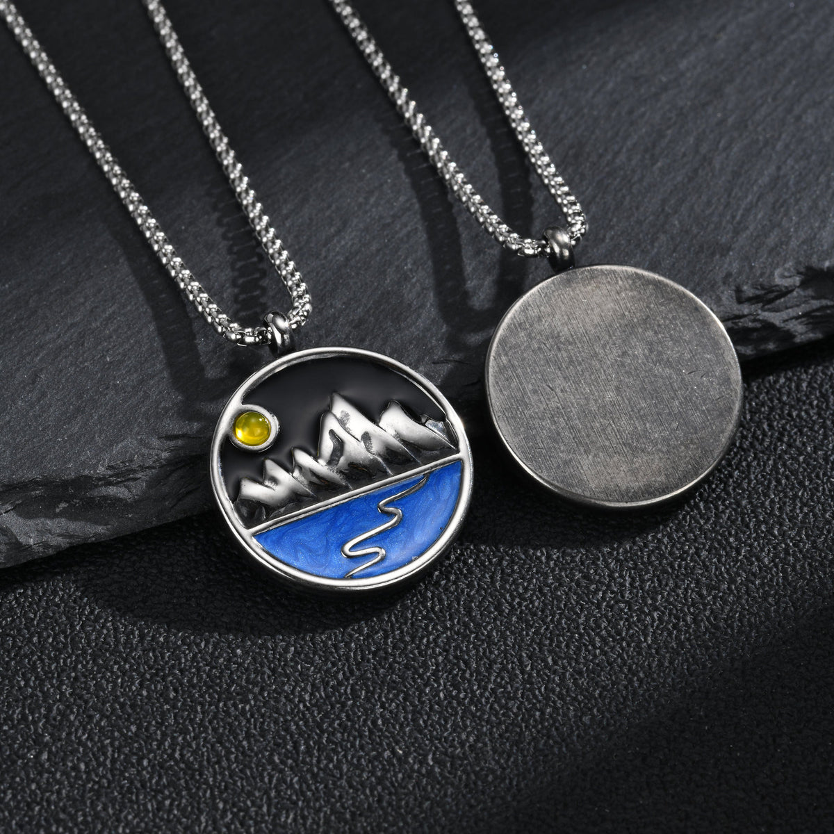 Kemstone Mountain Landscape Pendant Necklace for Men Stainless Steel NC-3302